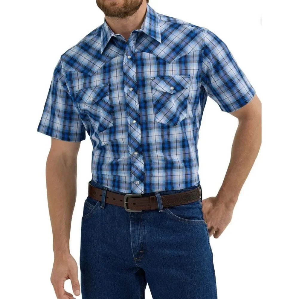 Men’s Wrangler Regular Fit Short Sleeve Western Plaid Shirt Size 3XL
